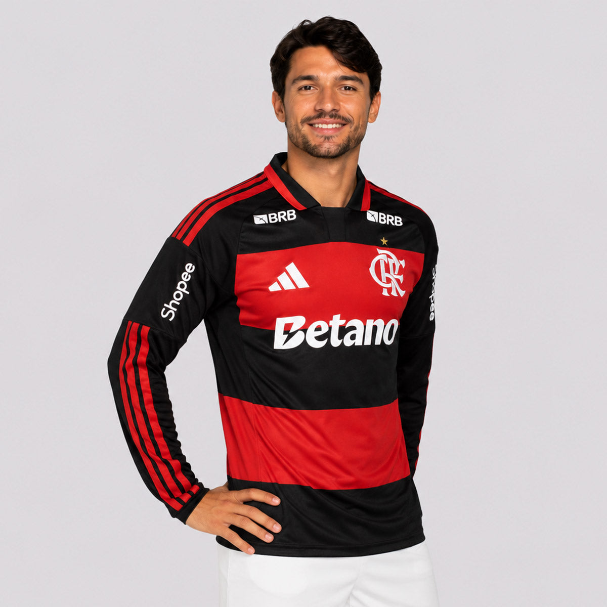 Camisa Adidas Flamengo I 2026 Manga Longa Com Patrocínio