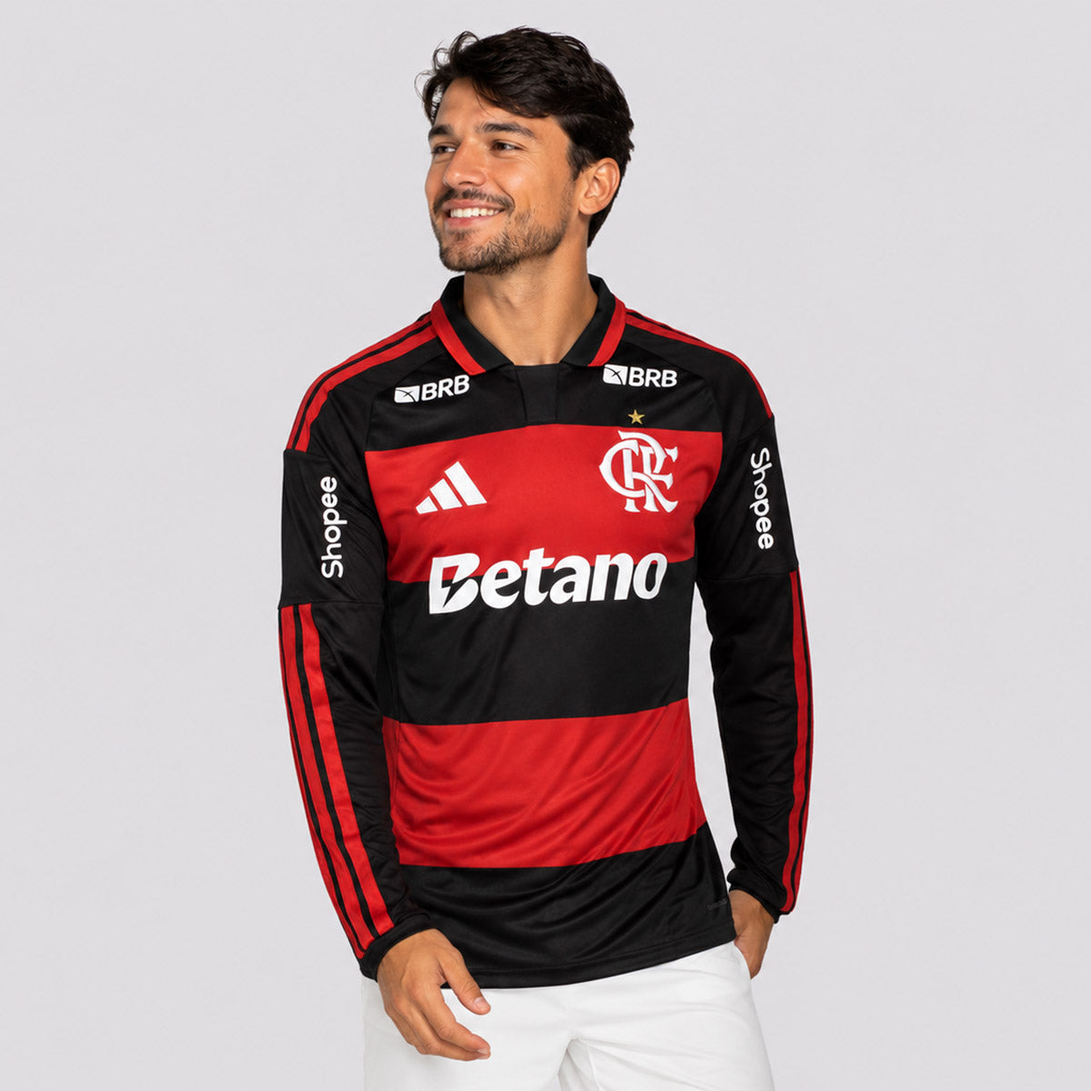 Camisa Adidas Flamengo I 2026 Manga Longa Com Patrocínio