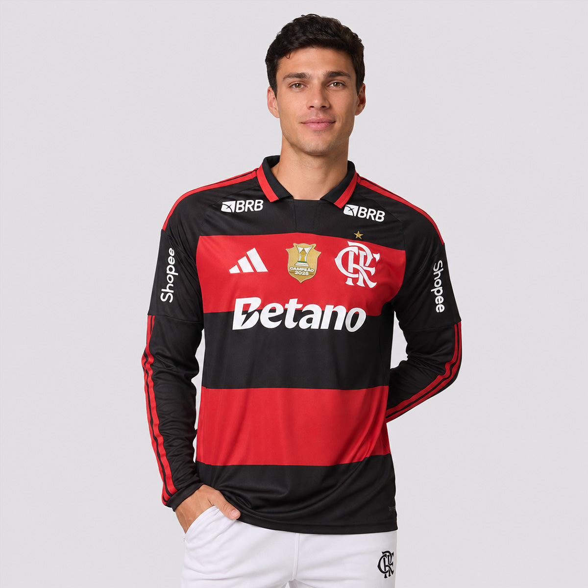 Camisa Adidas Flamengo I 2026 Manga Longa Patch Campeão Brasileiro 2025