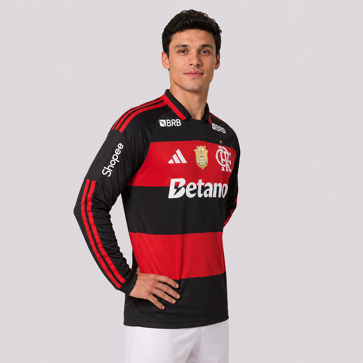 Camisa Adidas Flamengo I 2026 Manga Longa Patch Campeão Brasileiro 2025