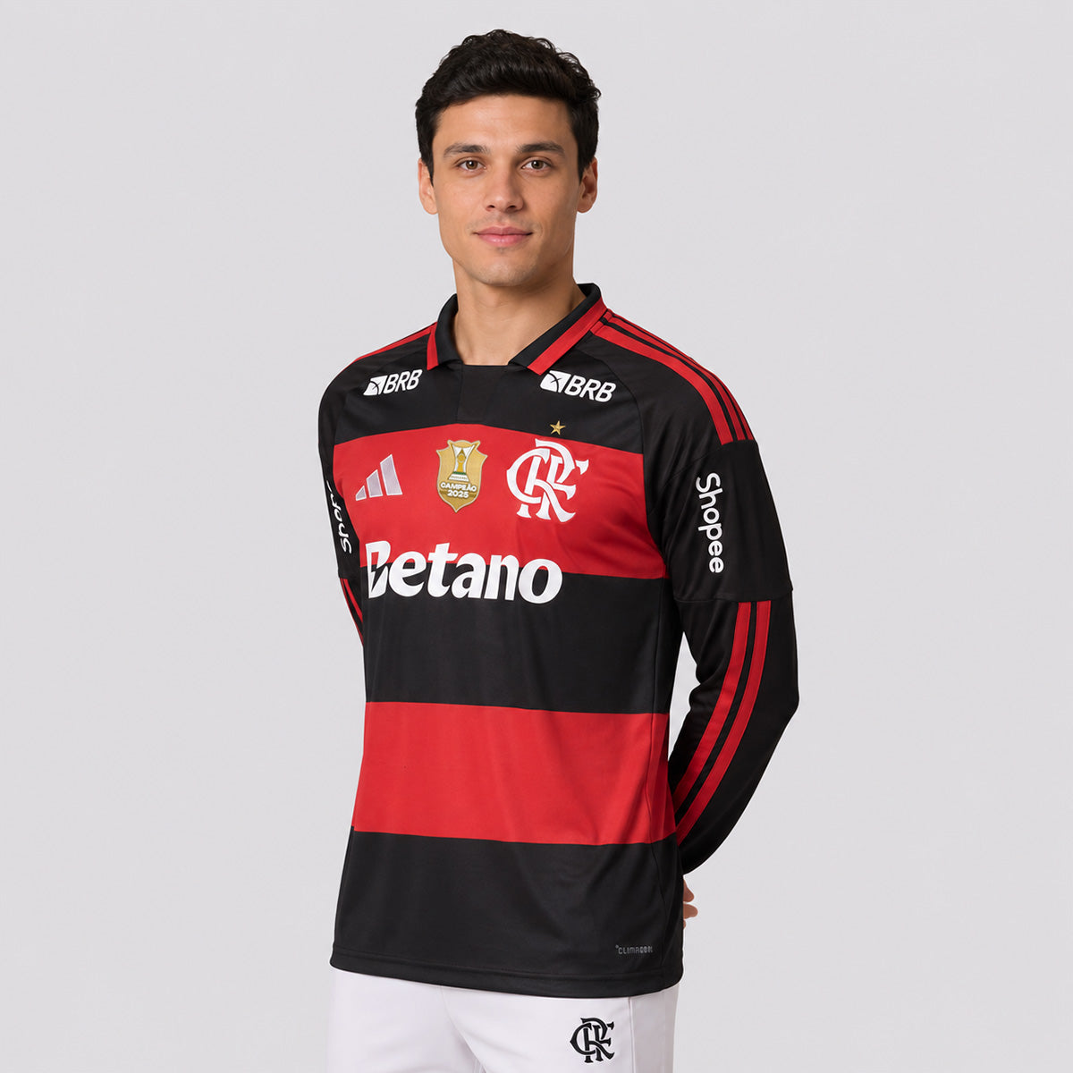 Camisa Adidas Flamengo I 2026 Manga Longa Patch Campeão Brasileiro 2025