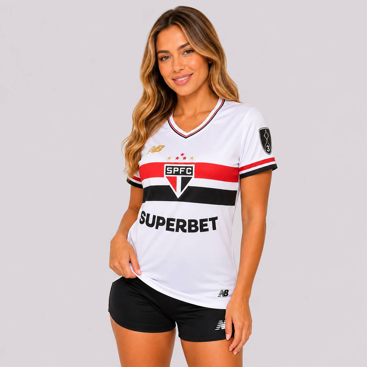 Camisa New Balance São Paulo I 2025 Feminina Patch Libertadores