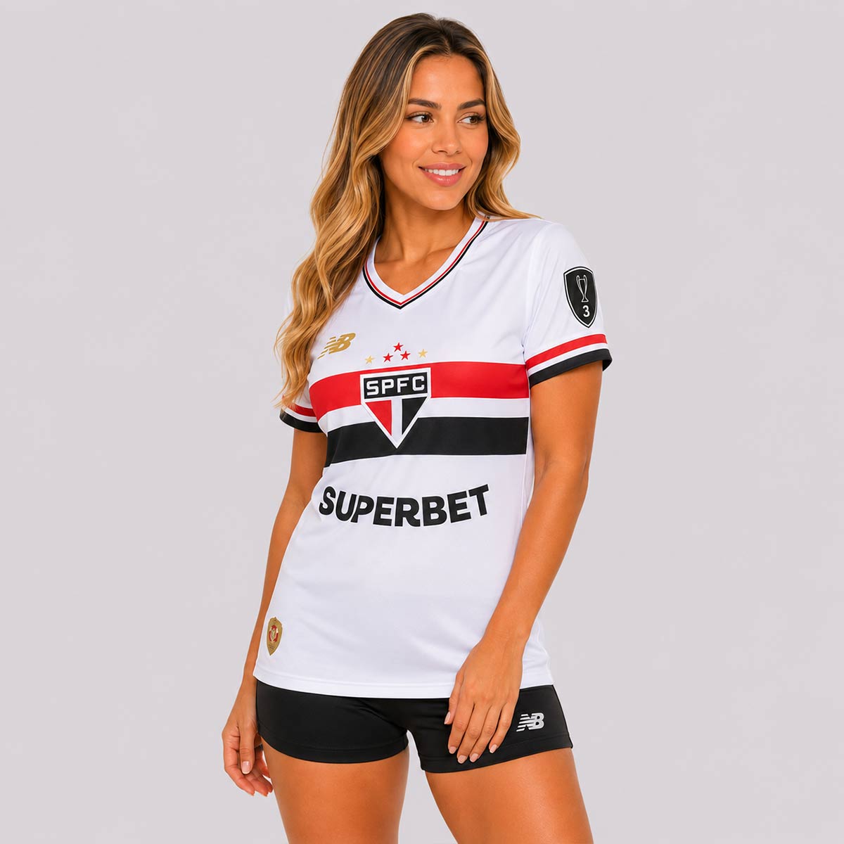 Camisa New Balance São Paulo I 2025 Feminina Patch Libertadores
