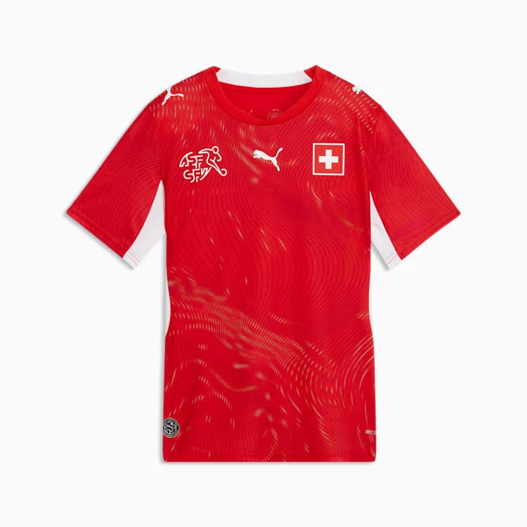 Camisa Infantil Suíça 2026/27 I - detalhe da manga